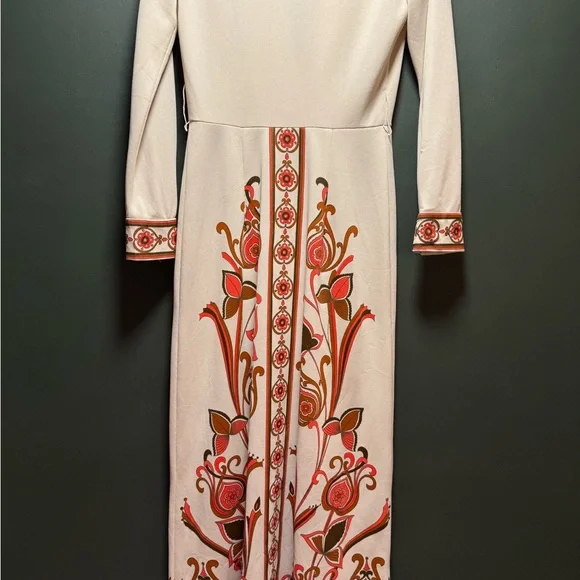 70’s Authentic Vintage Cream and Red/Orange Painted Dress - Picture 4 of 4
